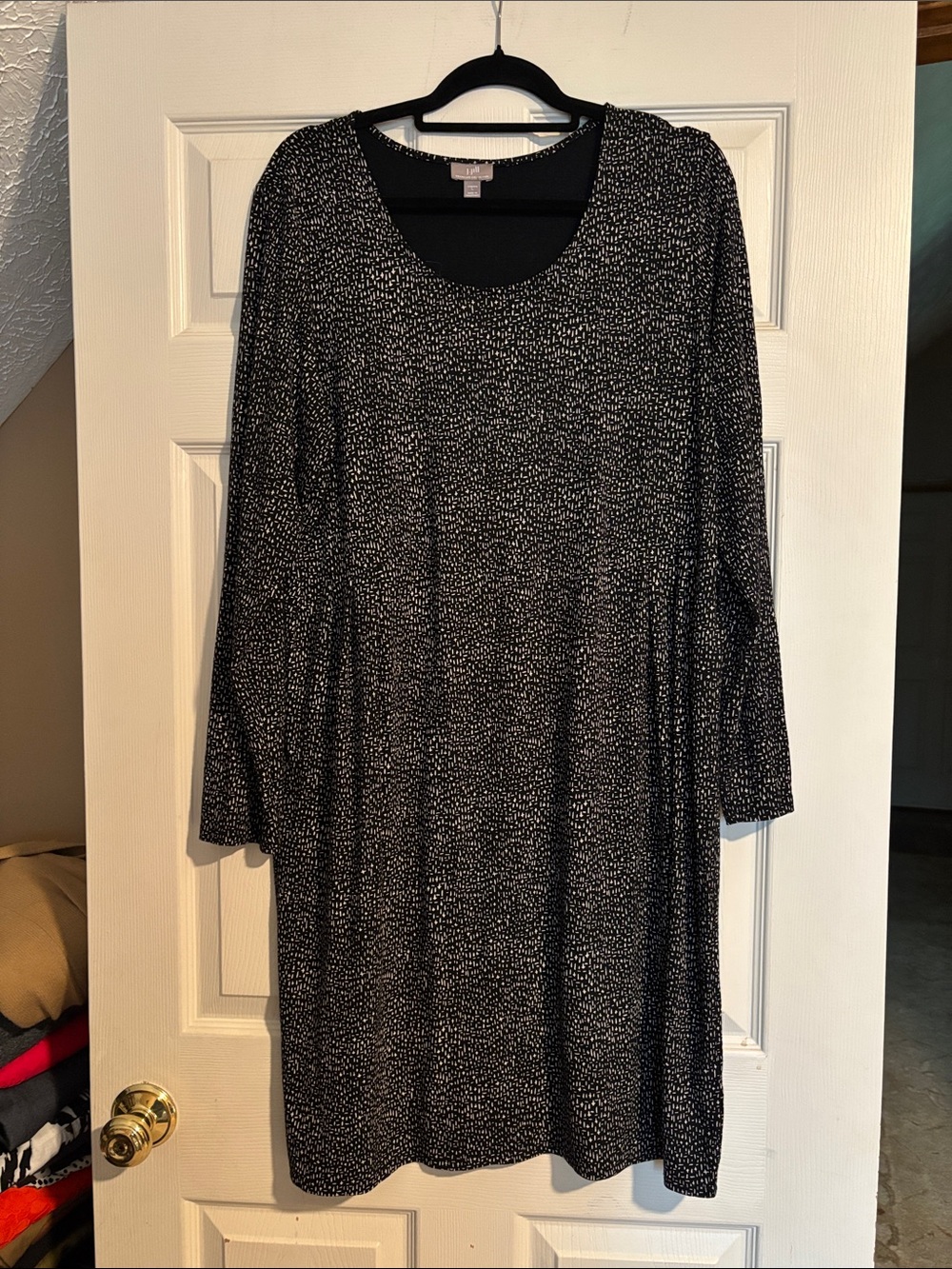 J. Jill Black Dress with White Speckle Print, Long Sleeve